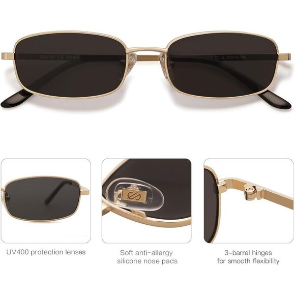 Sojos Sunglasses Women Gold  Small Y2k Narrow Rectangle Retro Skinny Sunglasses - Picture 3 of 5